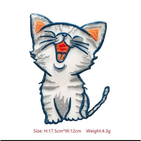 Medium Size Embroidered Kitten Transparent Cat Applique Sew-on 6" x 4" - Picture 3 of 5